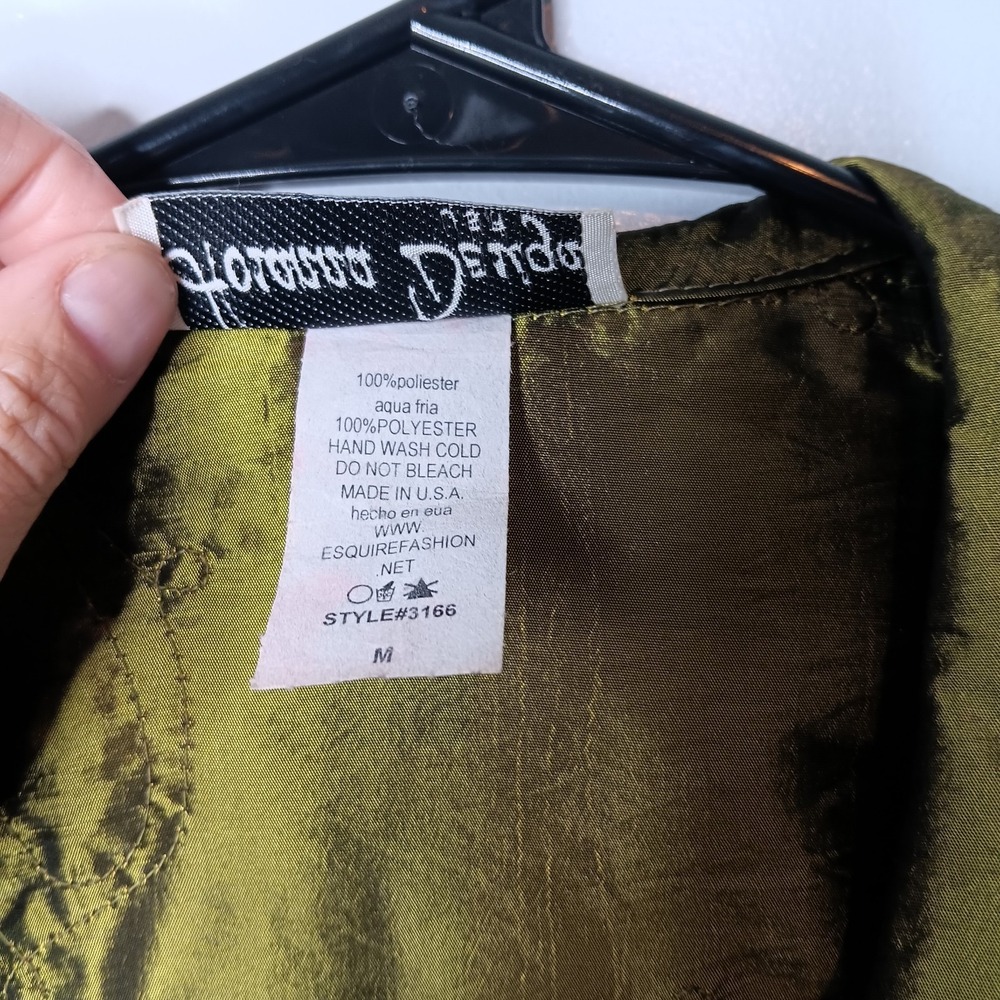 VTG Trench Coat M Green Red Rosette Double Breasted Avant Garde Runway Couture - Picture 5 of 11